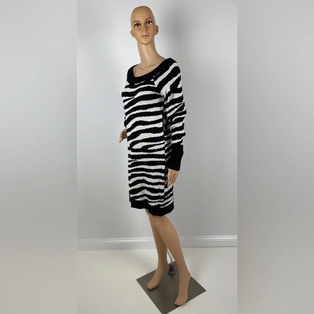 New York and Company Zebra Print Black and White Sweater Dress